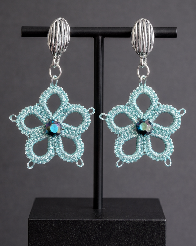 Aro con Técnica en Frivolité Turquesa Platinado