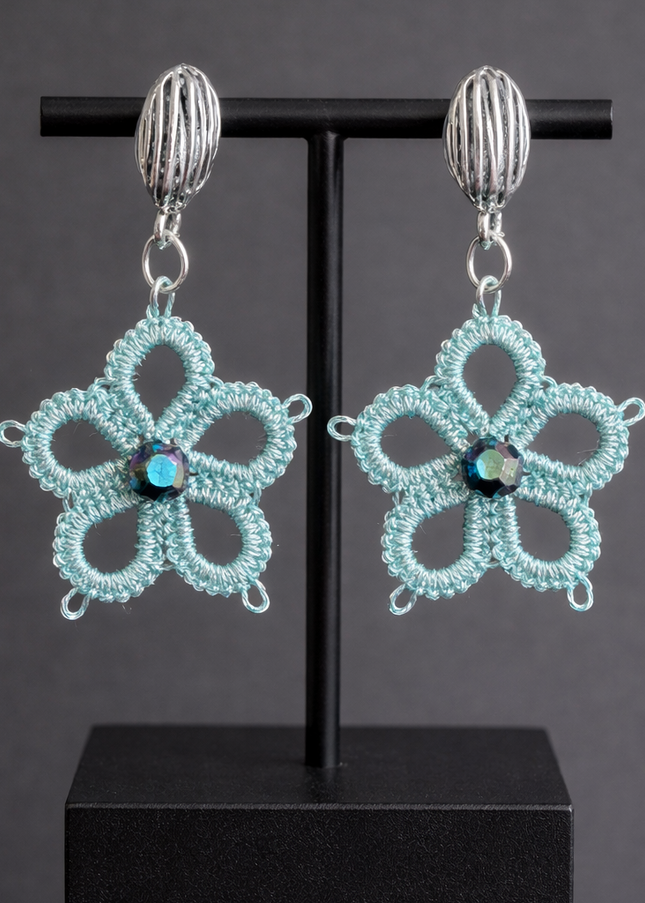 Aro con Técnica en Frivolité Turquesa Platinado