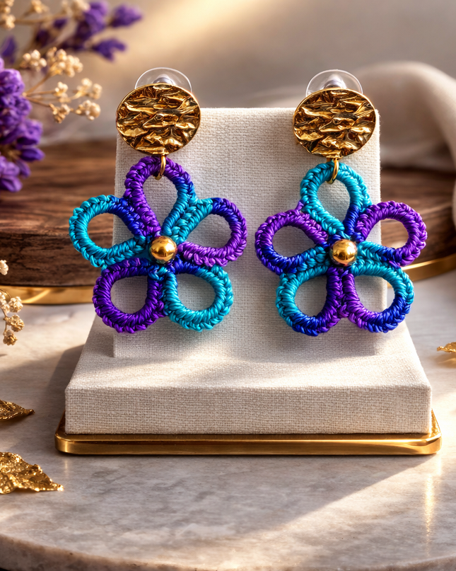 Aro con Técnica en Frivolité Flor de 5 Pétalos