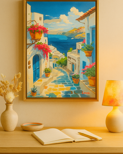 Pintura de Paisaje de Santorini en acrílico