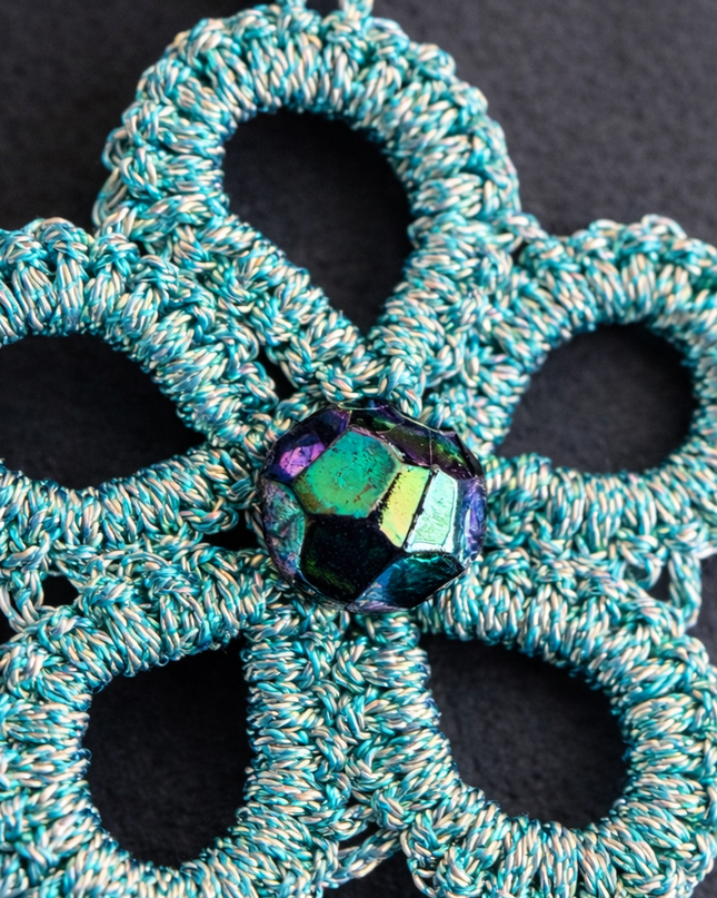 Aro con Técnica en Frivolité Turquesa Platinado