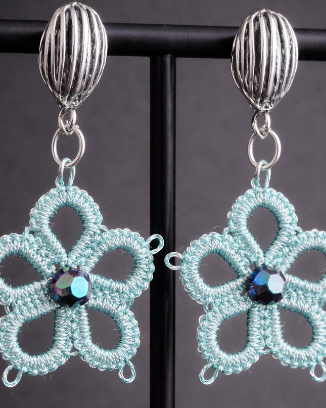 Aro con Técnica en Frivolité Turquesa Platinado